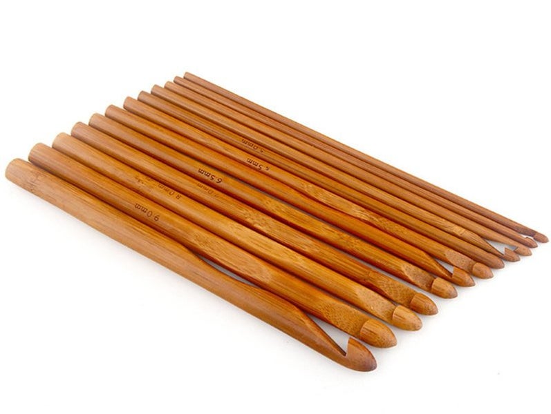 12 Size Bamboo Handle Crochet Hook Knit Weave Yarn Craft Knitting Needles Set Carousel 2