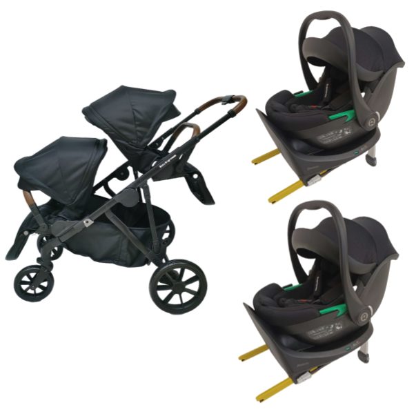 Baby Brightness Luxe double pram & two car seats & two ISOFX bases IN STOCK Carousel 1