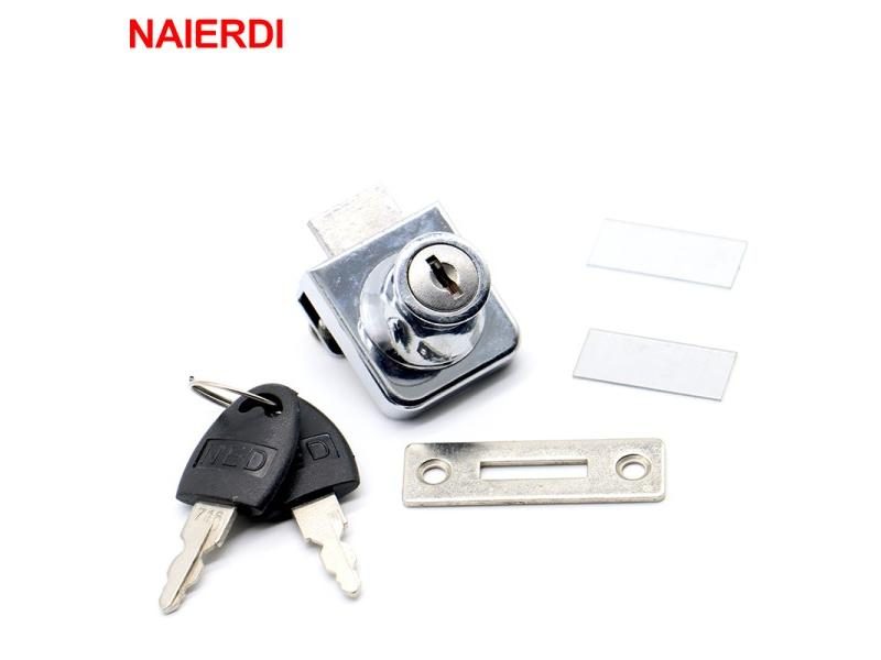 NAIERDI-407 Single Glass Lock Zinc Alloy Showcase Cabinet Door Cylinder Sliding Carousel 2