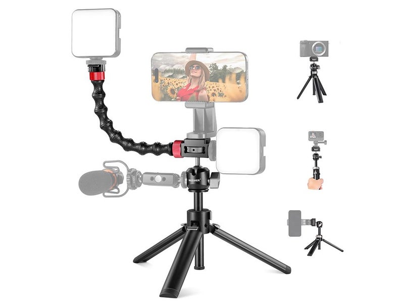 NEEWER Metal Desktop Tripod with Dual Cold Shoes Ball Head/Flexible Tube Arm Carousel 1