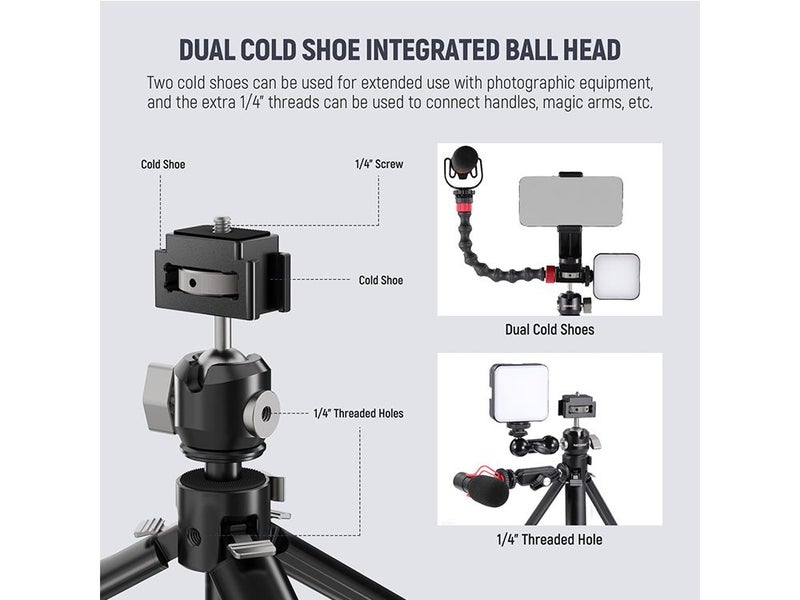 NEEWER Metal Desktop Tripod with Dual Cold Shoes Ball Head/Flexible Tube Arm Carousel 2