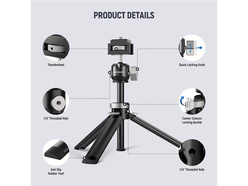 NEEWER Metal Desktop Tripod with Dual Cold Shoes Ball Head/Flexible Tube Arm Carousel 7