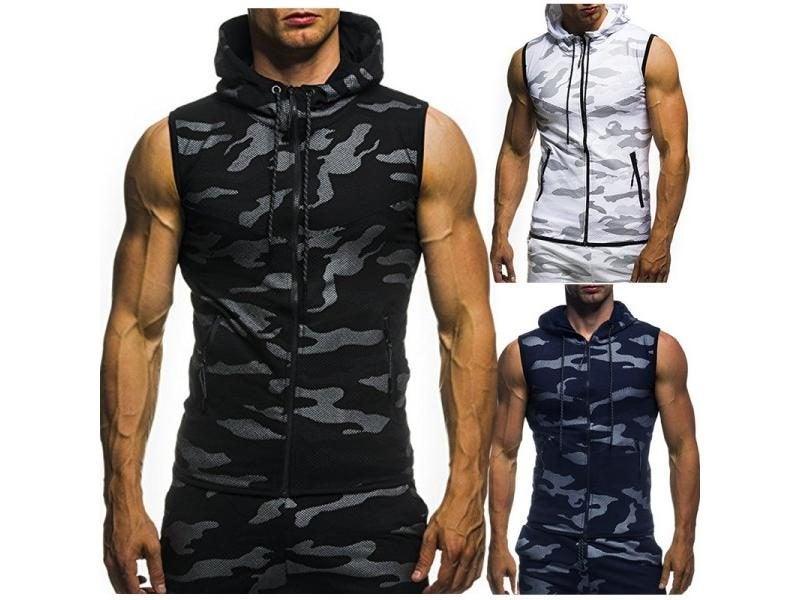 New Mens Camouflage Vest Spring Summer Military Hooded Sleeveless Sweatshirt Carousel 2