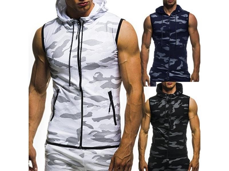 New Mens Camouflage Vest Spring Summer Military Hooded Sleeveless Sweatshirt Carousel 1