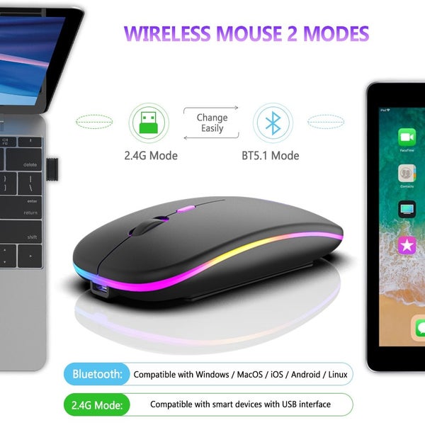 Wireless Mouse Bluetooth and 2.4GHz Dual Modes Rechargeable RGB Carousel 2