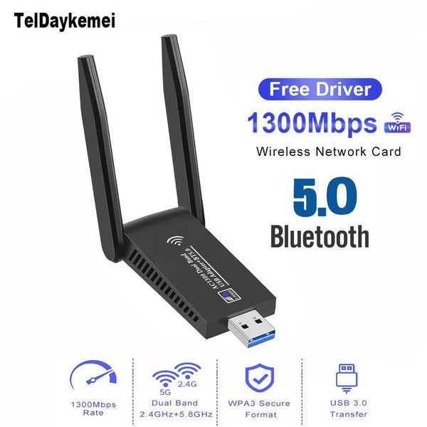 1300Mbps USB 3.0 WiFi Bluetooth 5.0 Adapter 2in1 Dongle Dual Band Carousel 1
