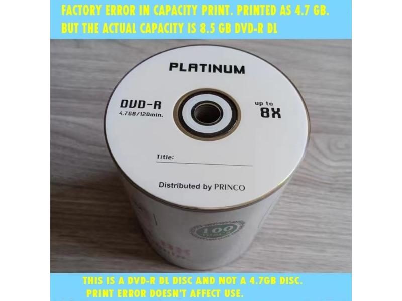 25 Discs Grade A X8 8.5 GB Platinum Princo Blank Printed DVD R DL Carousel 2
