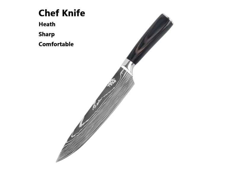 Chef Knife 1-10 Pcs Set Kitchen Knives Laser Damascus Pattern Sharp Japanese Carousel 1