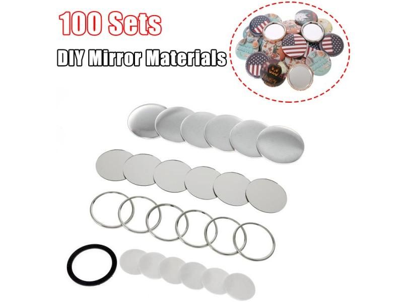 100 Sets DIY Mini Round Mirror Material Badge Blank Button Pins 58/75 Mm Iron Carousel 1