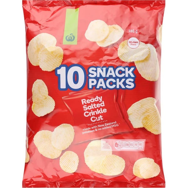Woolworths Chips Ready Salted Crinkle Cut 180g Multipack 10pack Carousel 1