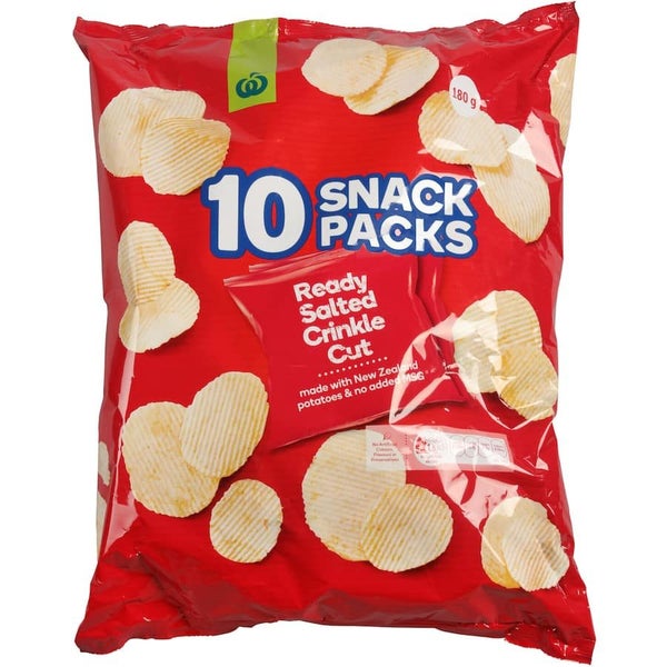 Woolworths Chips Ready Salted Crinkle Cut 180g Multipack 10pack Carousel 2
