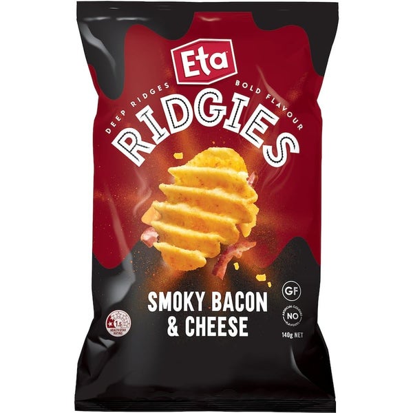 Eta Ridgies Potato Chips Smoky Bacon & Cheese 140g Carousel 1