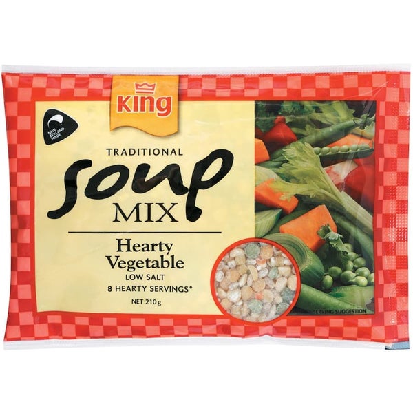 King Soup Mix Hearty Vegetable Low Salt Pkt 210g Carousel 1