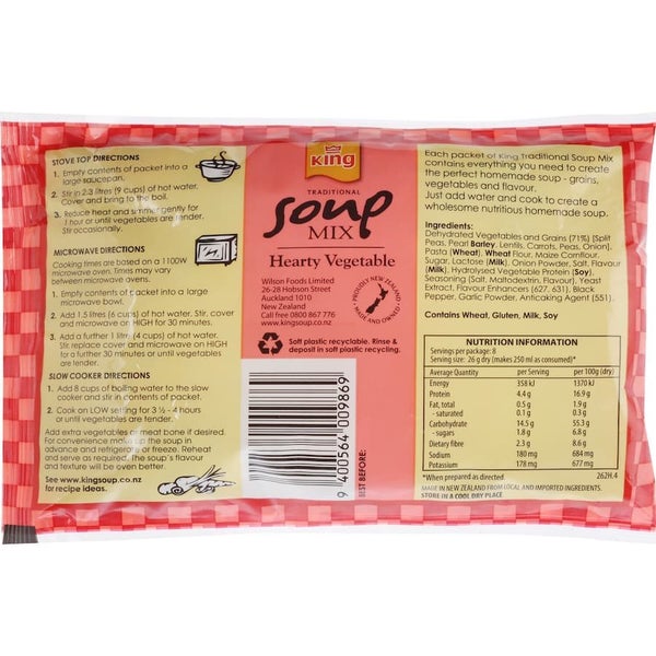 King Soup Mix Hearty Vegetable Low Salt Pkt 210g Carousel 2