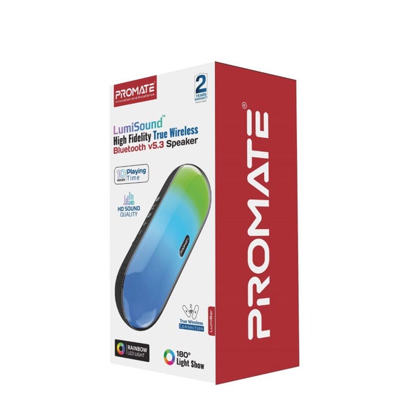 PROMATE 10W Wireless HD Bluetooth Portable Speaker with LED Lighting. Built-in 2 Carousel 2