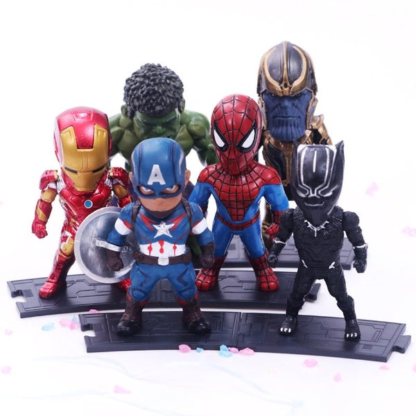 6pcs/set Marvel Avengers Black Panther Thanos Ironman Spiderman Carousel 1