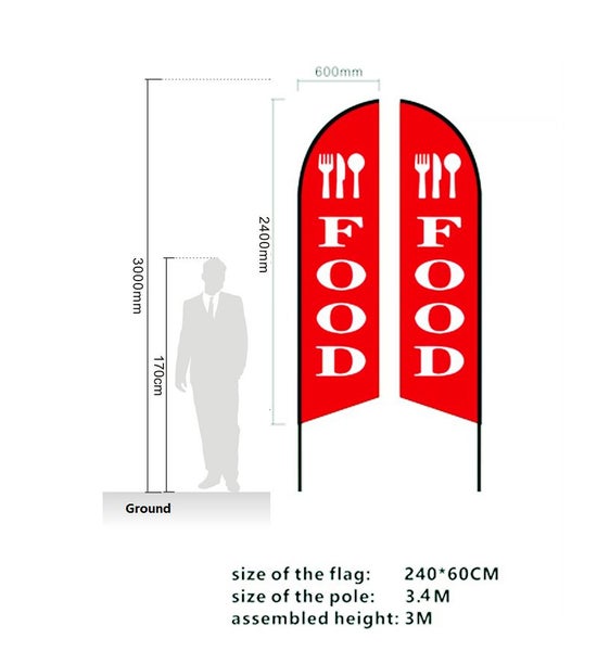 'FOOD' 3.4m Drill/SET Commercial Feather Banner Flag Carousel 1