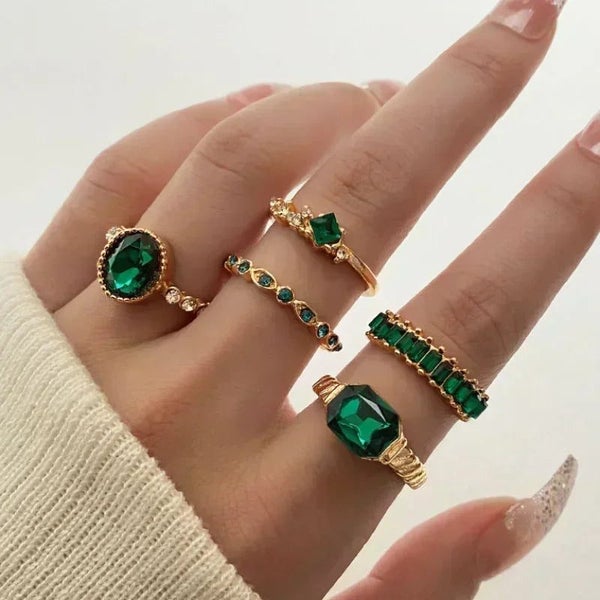 1Set 5pcs/6pcs/10pcs Crystal Rings Set for Women Vintage Aesthetic Geomet CHK29M Carousel 1