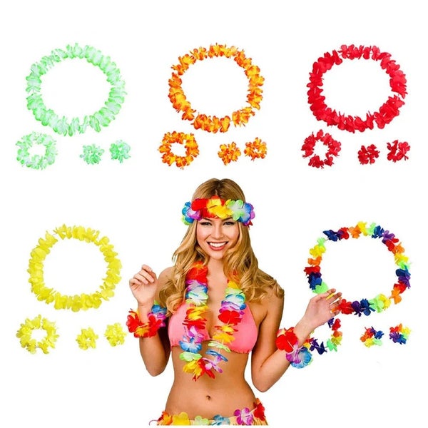4pcs/set Hawaiian Flowers Necklace Headband Garland Wedding Decorations B CHK29M Carousel 2
