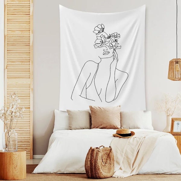 Abstract Line Draw Creative Tapestry Kiss Couple Hippie Wall Hanging Fabr CHK29M Carousel 1