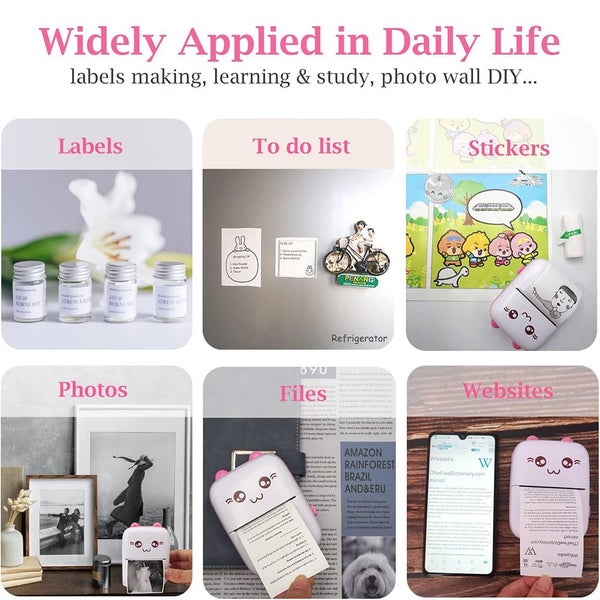 Portable Thermal Printer, Bluetooth Wireless Tiny Printer Pink Carousel 2