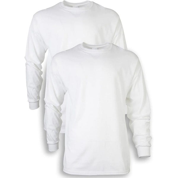 2 Pack Mens Cotton Crew Neck Long Sleeve Blank Plain Basic T-Shirt Tee Top Bulk Carousel 1