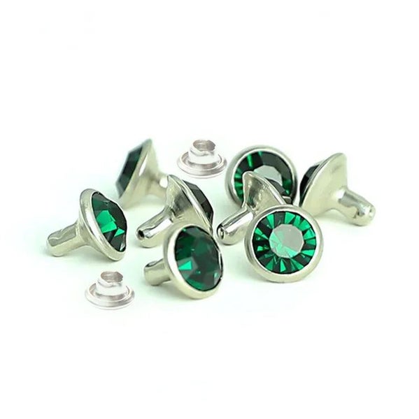 100 Sets 6 & 8mm Shiny Czech Crystal Rhinestone Rivet Metal Base Studs De CHK29M Carousel 1