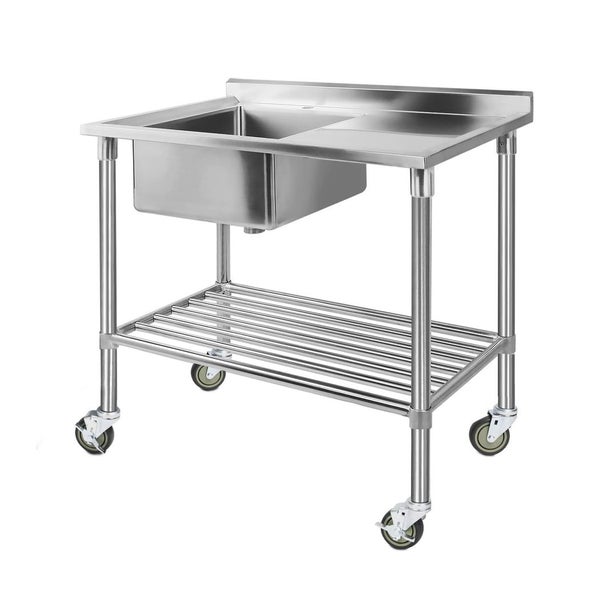 Stainless Steel Sink Bench Kitchen Work Benches Bowl Wheels 304 Carousel 1