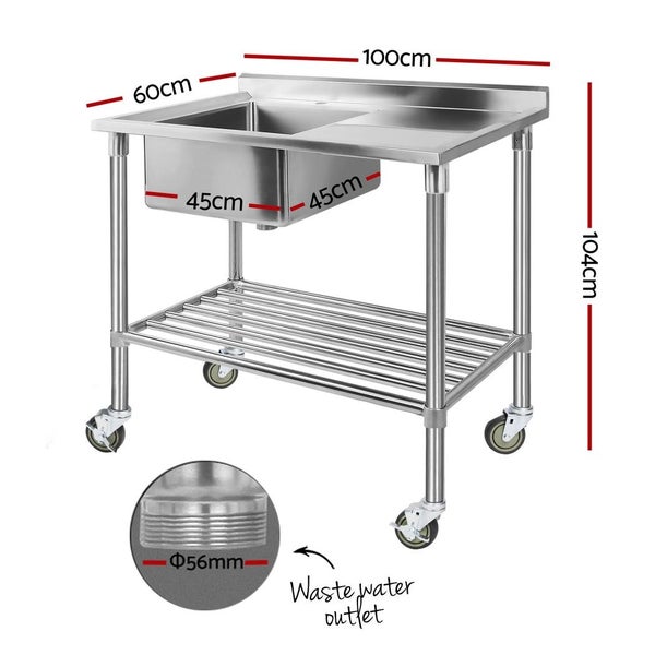 Stainless Steel Sink Bench Kitchen Work Benches Bowl Wheels 304 Carousel 2