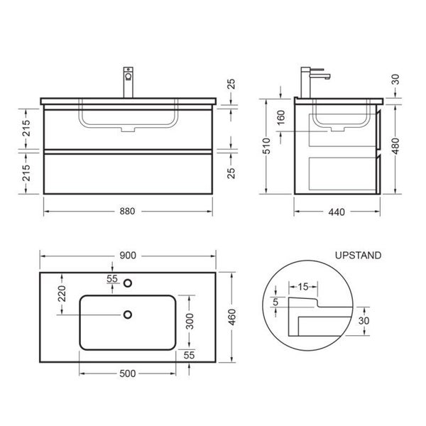 CANCELED ORDER - EVOLVE WALL VANITY 900 2XDRW WHITE GLOSS Carousel 2
