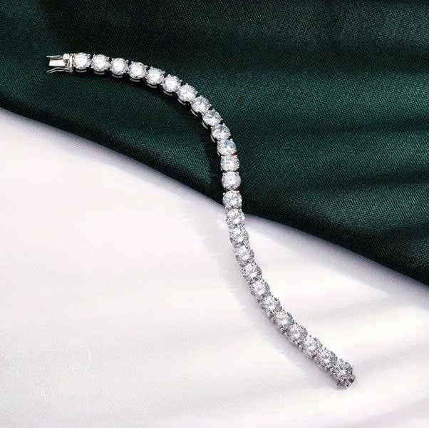 Men's Silver-toned Iced Out Tennis Bracelet Carousel 1