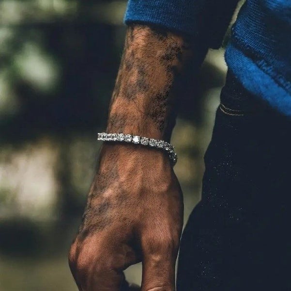 Men's Silver-toned Iced Out Tennis Bracelet Carousel 2