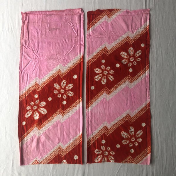 Vintage Japanese Silk Shibori Kimono Panels x2 Fabric Pieces Old Textiles Carousel 1