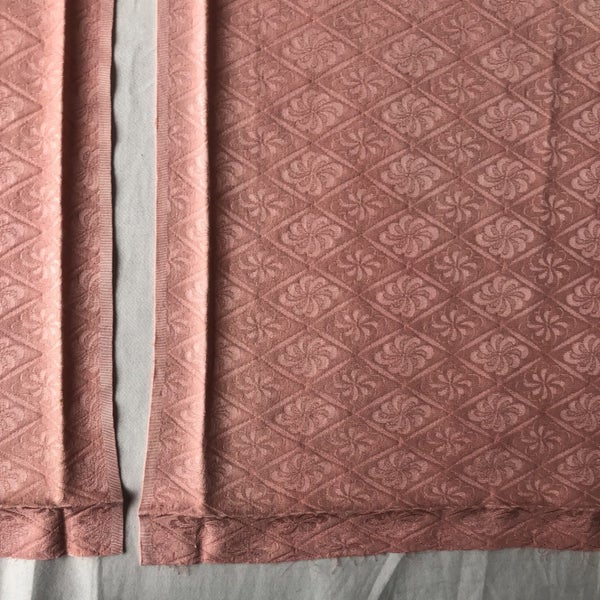Vintage Rinzu Silk Peach Pink Japanese Kimono Panels Fabric Pieces X2 Carousel 1
