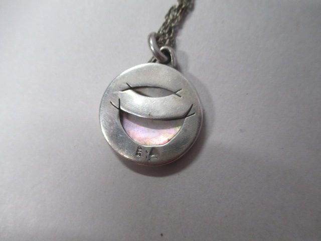SILVER / PAUA PENDANT + CHAIN . SILVER MARKS ON PENDANT Carousel 2