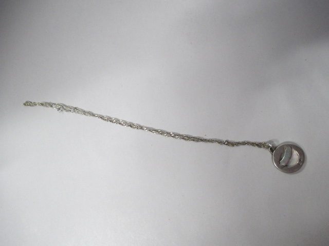 SILVER / PAUA PENDANT + CHAIN . SILVER MARKS ON PENDANT Carousel 4