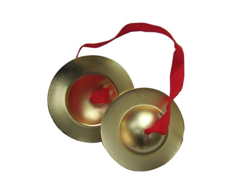 Kids Copper Hand Finger Cymbals Gong With Red Band Musical Toy Carousel 2