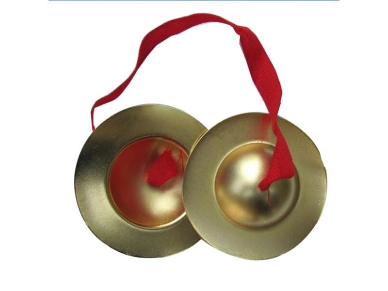 Kids Copper Hand Finger Cymbals Gong With Red Band Musical Toy Carousel 1
