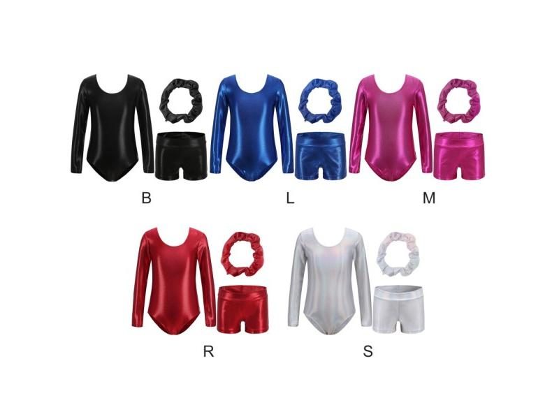 Leotards For Girls 3Pcs Ballet Dance Gymnastics Suit Long Sleeves Bodysuit With Carousel 2