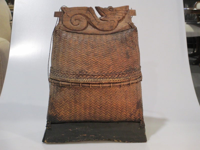 Indonesian Woven Sasak Basket With Wooden Foot Carousel 2