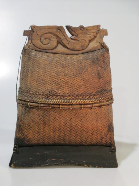 Indonesian Woven Sasak Basket With Wooden Foot Carousel 1
