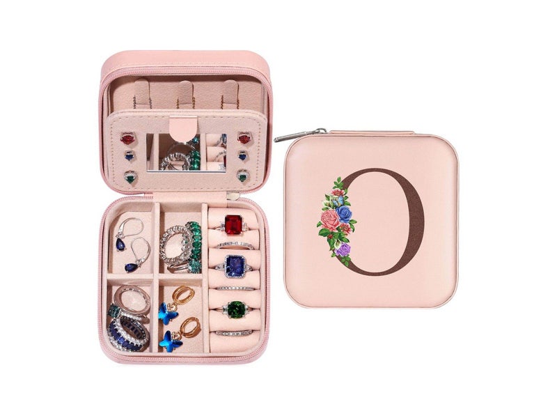 O Initial Letter Travel Jewelry Box Jewelry Case Jewelry Organiser with Mirror Carousel 1