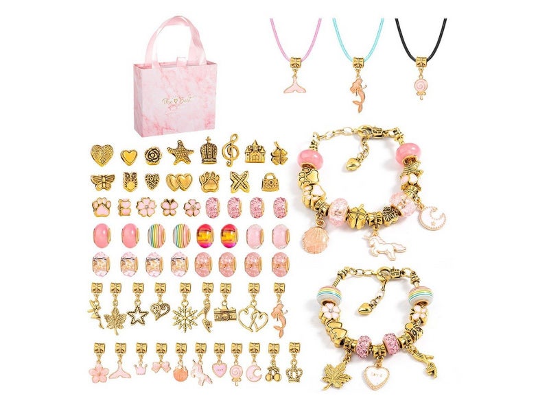 66Pcs DIY Bracelet Making Kit Charm Bracelets Kit Jewellery Crafts Set Pink Carousel 1