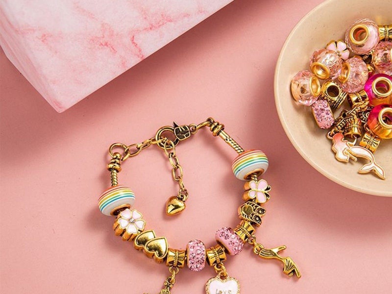 66Pcs DIY Bracelet Making Kit Charm Bracelets Kit Jewellery Crafts Set Pink Carousel 3