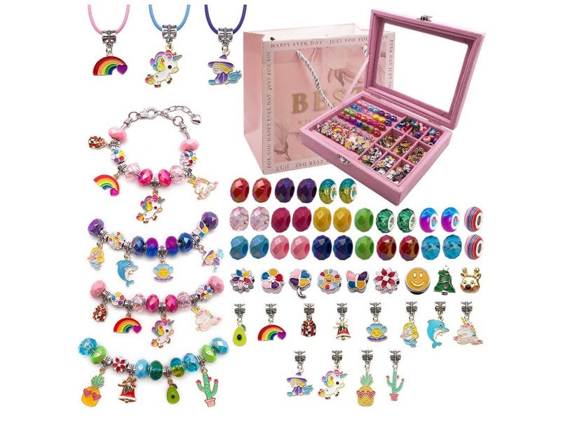 57Pcs DIY Bracelet Necklace Making Kit Jewelry Charms Set with Jewelry Box Carousel 1
