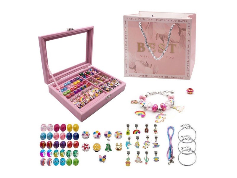57Pcs DIY Bracelet Necklace Making Kit Jewelry Charms Set with Jewelry Box Carousel 2
