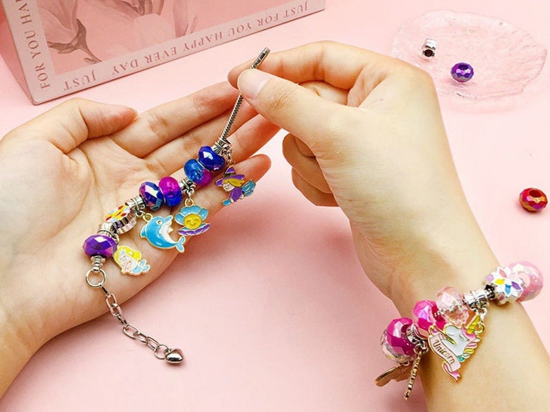 57Pcs DIY Bracelet Necklace Making Kit Jewelry Charms Set with Jewelry Box Carousel 3