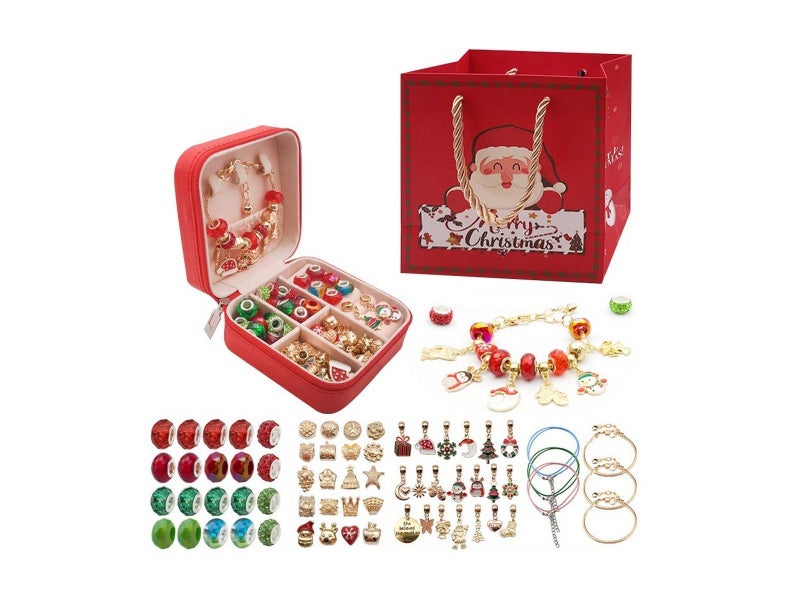 66Pcs DIY Bracelet Necklace Making Kit Christmas Charms with Jewelry Box-Silver Carousel 1