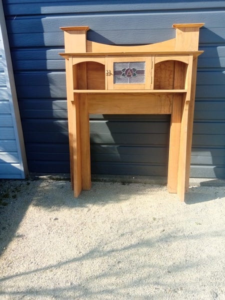 Fire surround, mantle with leadlight cupboard, native timber rimu or kauri Carousel 1