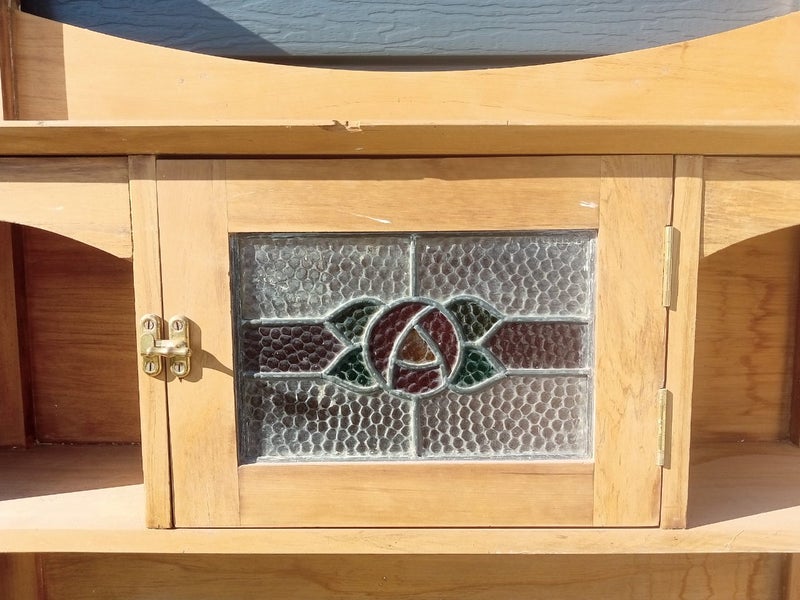 Fire surround, mantle with leadlight cupboard, native timber rimu or kauri Carousel 2